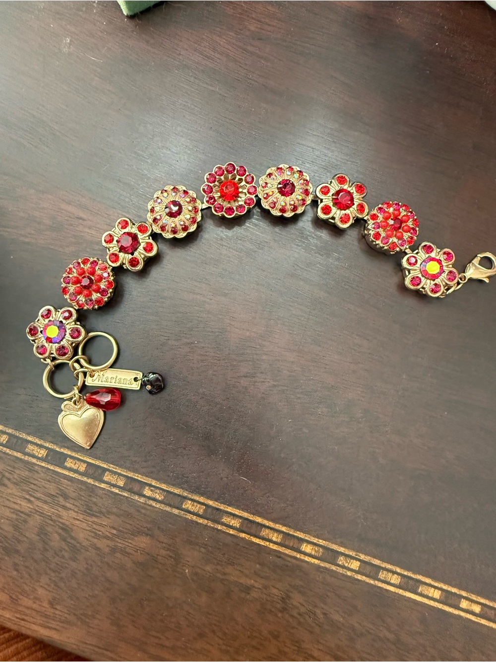Mariana Rose Gold Bracelet- Monochromatic Red and Iridescent Crystals- Like New! - Picture 2 of 5